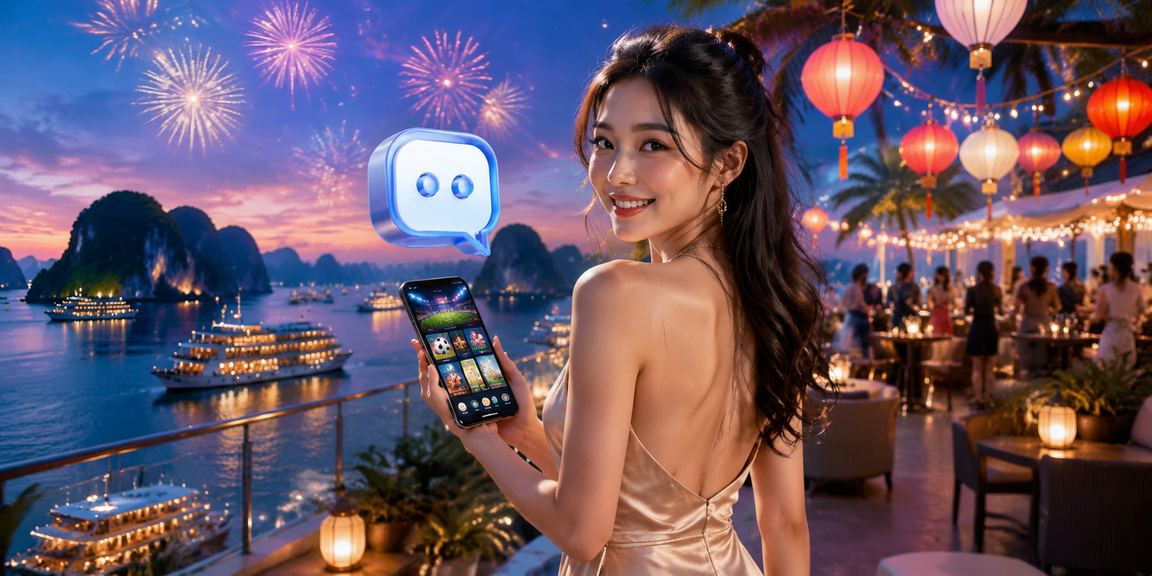 Người dùng chơi casino trực tuyến trên điện thoại tại bãi biển Hạ Long